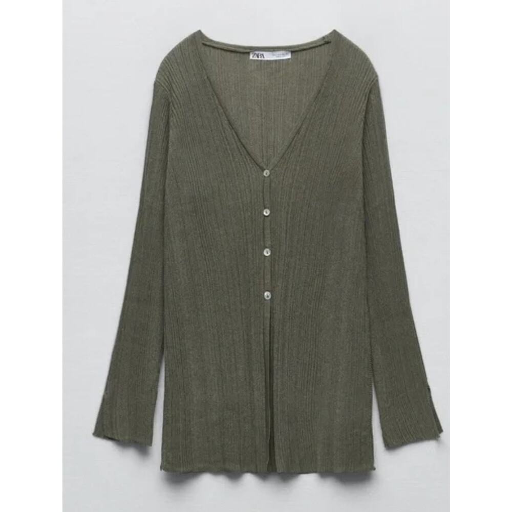 Zara Olive Green Ribbed Cardigan